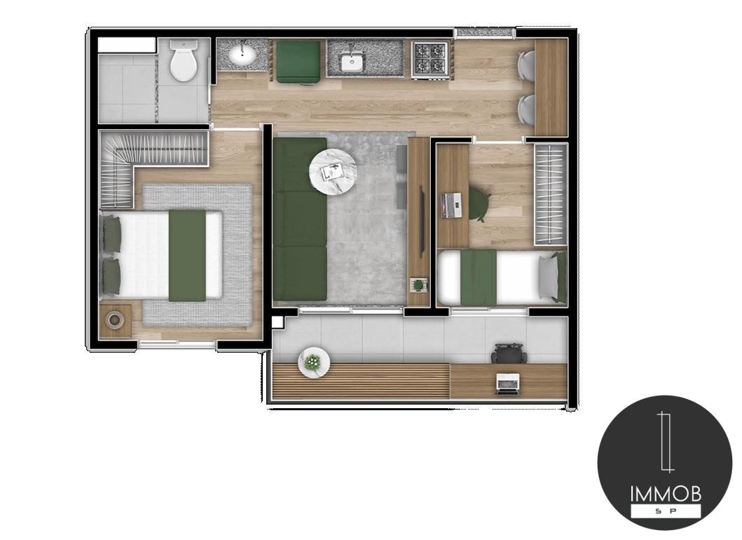 Planta 40 m - 2 Dorms.