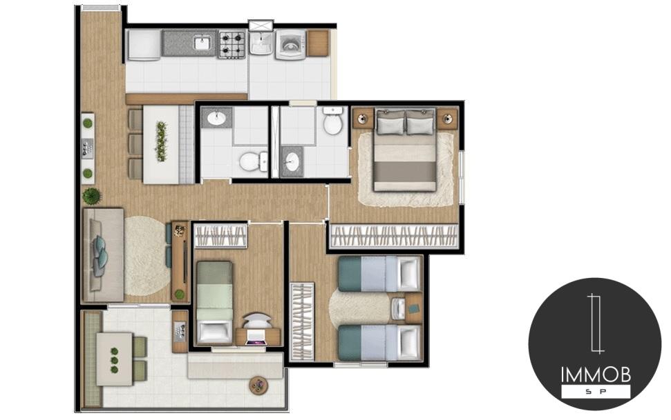 Planta 67 m - 3 Dorms. (1 Sute)