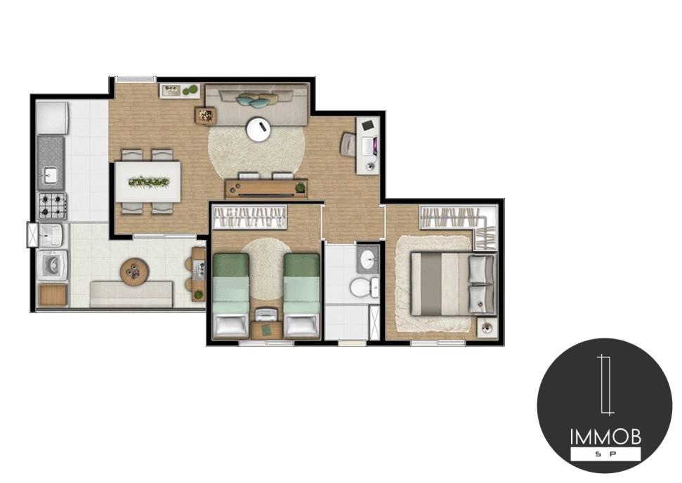 Planta 52 m - 2 Dorms.