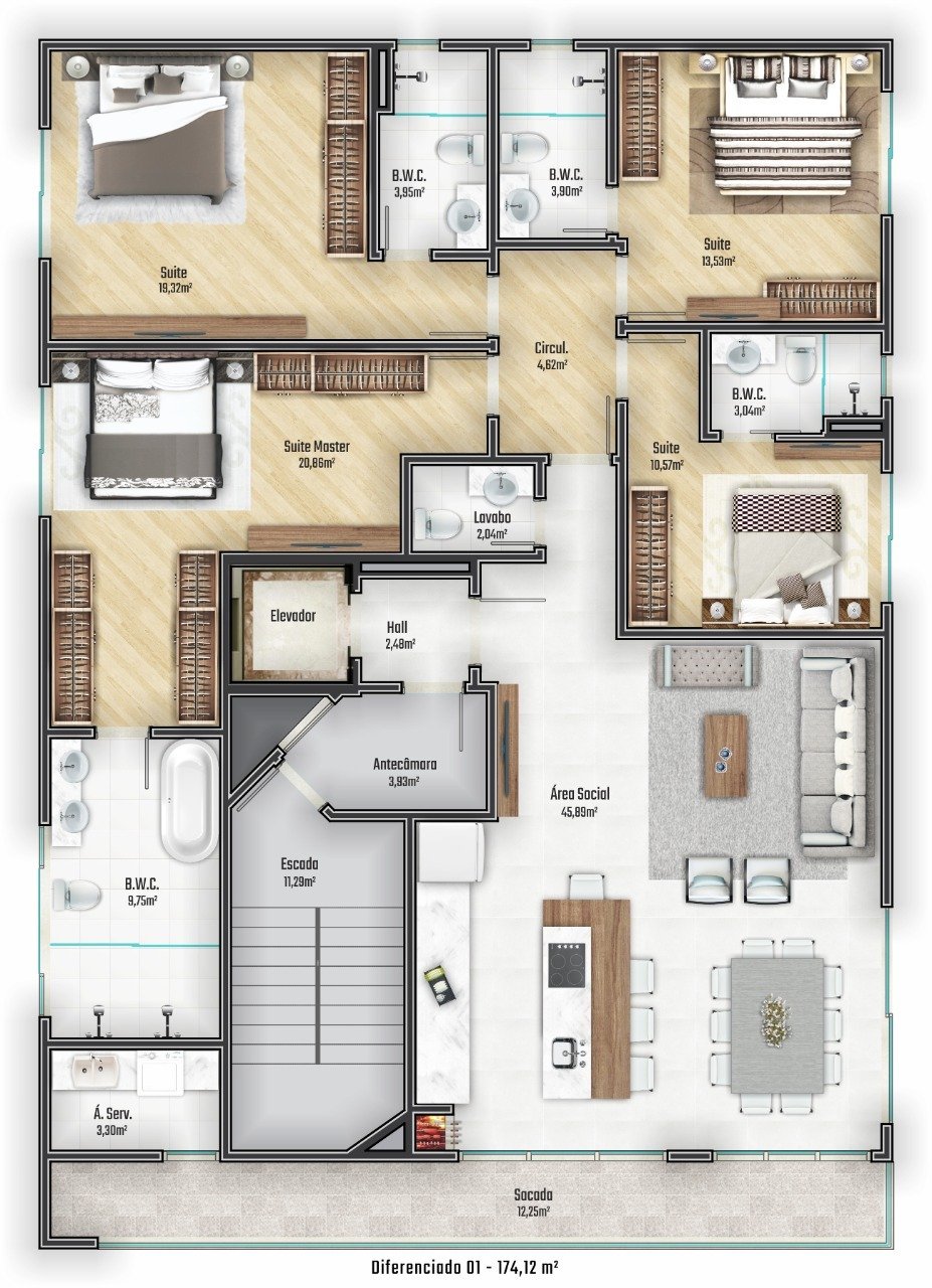 Planta 03 - 4 dorm 174 12m