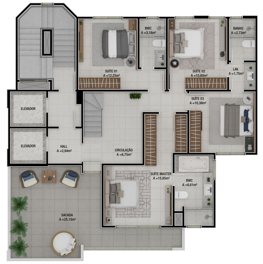 Planta 01 - 4 dorm 236m - cobertura duplex - inferior