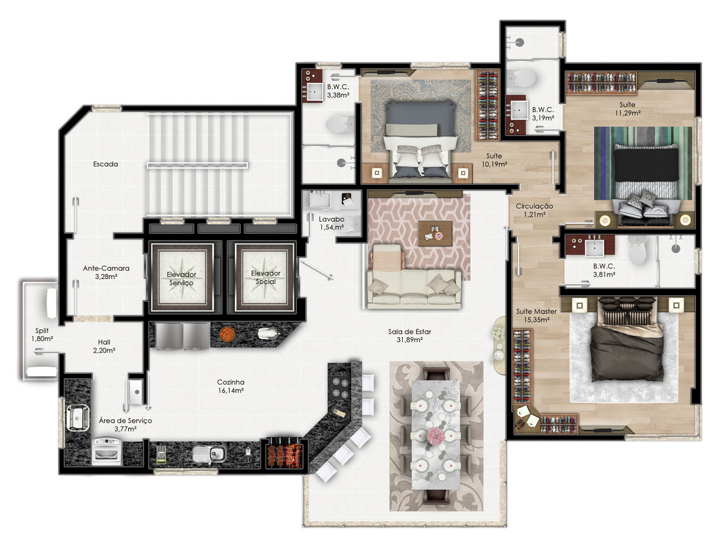 Planta 04 - 3 dorm 249m