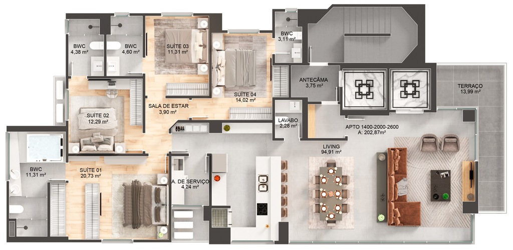 Planta 03 - 4 dorm 202,87m