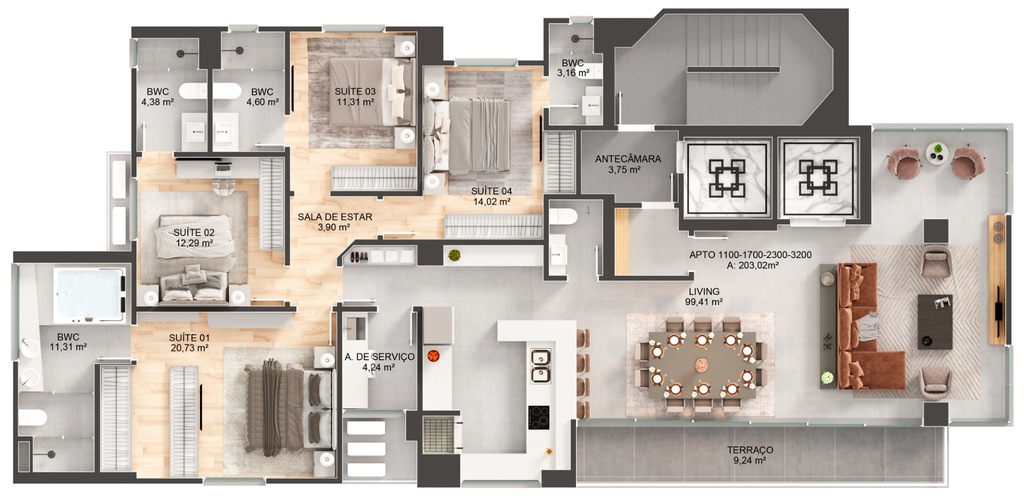 Planta 04 - 4 dorm 203,02m