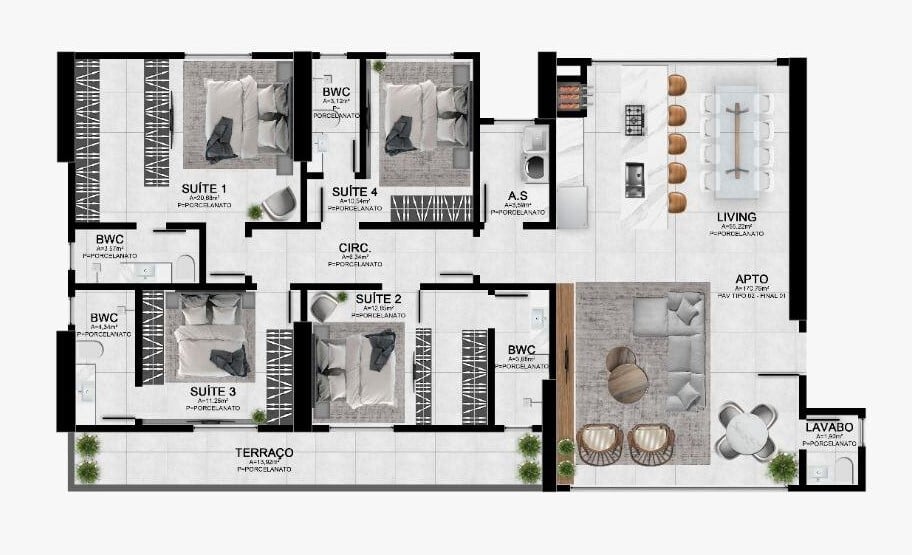 Planta 04 - 4 dorm 170,78m