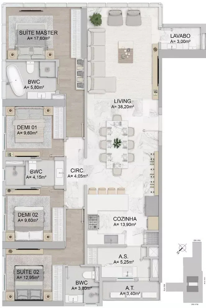 Planta 01 - 4 dorm 153m