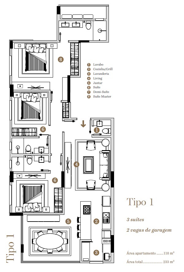 Planta 01 - 3 dorm 118m