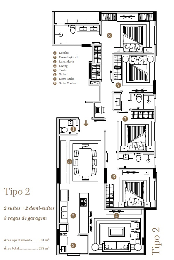 Planta 02 - 4 dormitorio 131m