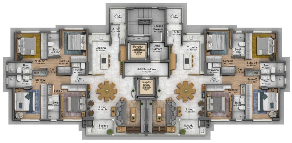 Planta 01 - 4 dorm 146m