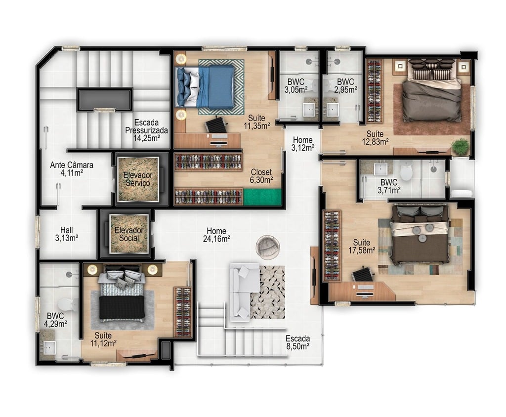 Planta 02 - 4 dorm 502m - cobertura duplex - inferior