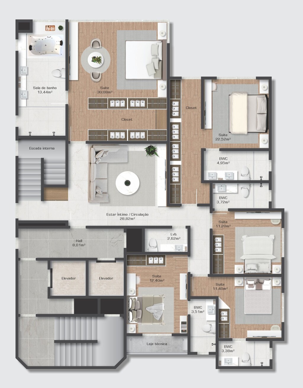 Planta 02 - 5 dorm 344,86m - cobertura duplex - inferior