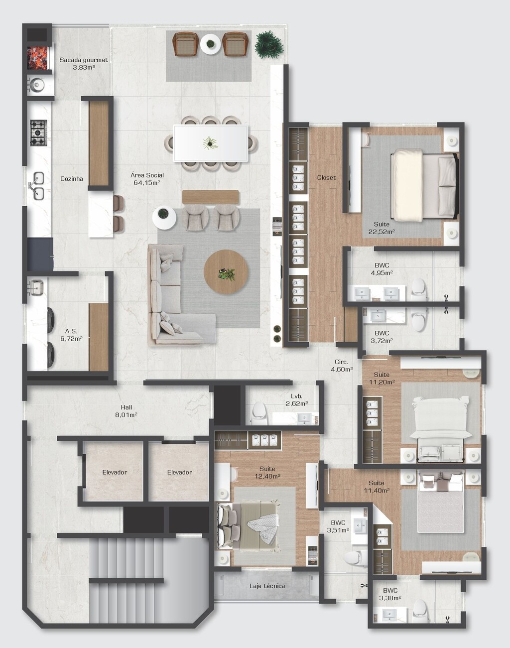 Planta 01 - 4 dorm 172,43m