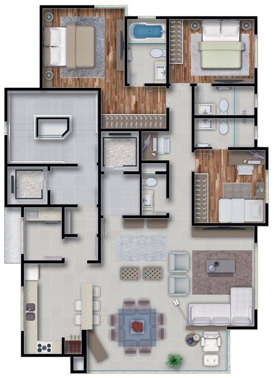 Planta 01 - 3 dorm 145,82m