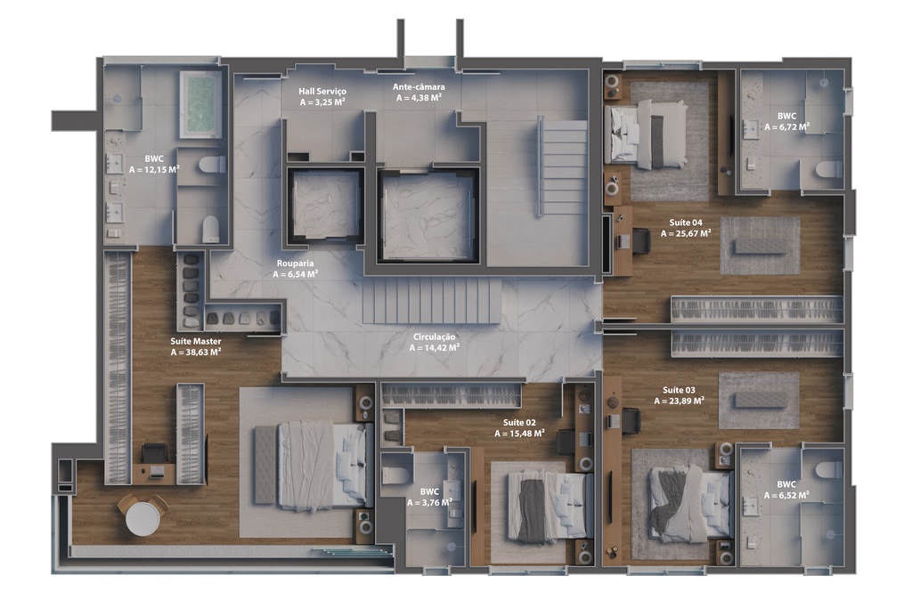 Planta 06 - 4 dorm 381,82m - cobertura duplex - inferior