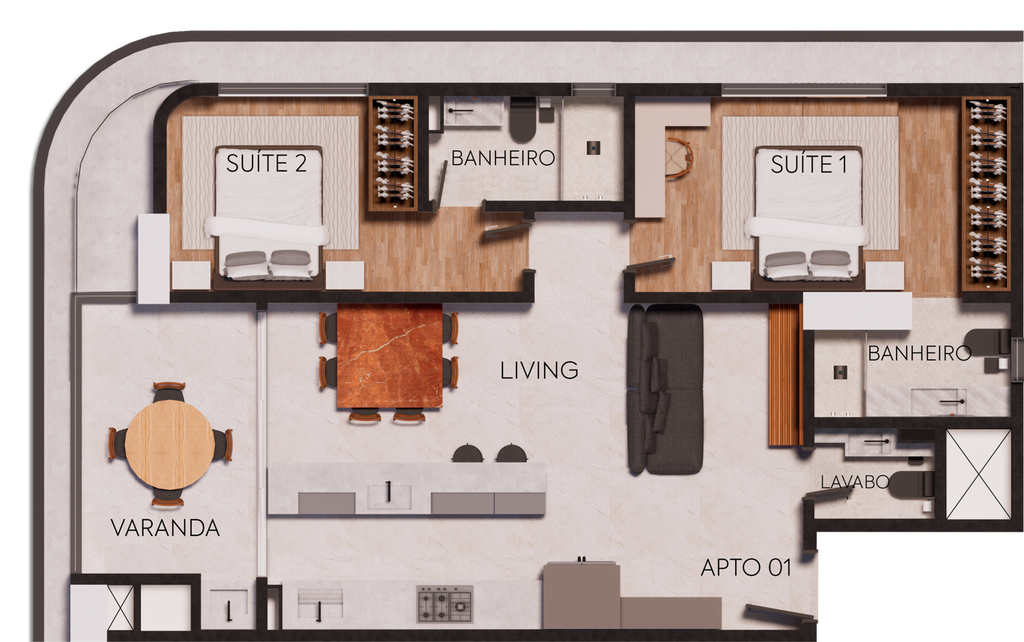 Planta 03 - 2 dorm 84,77m