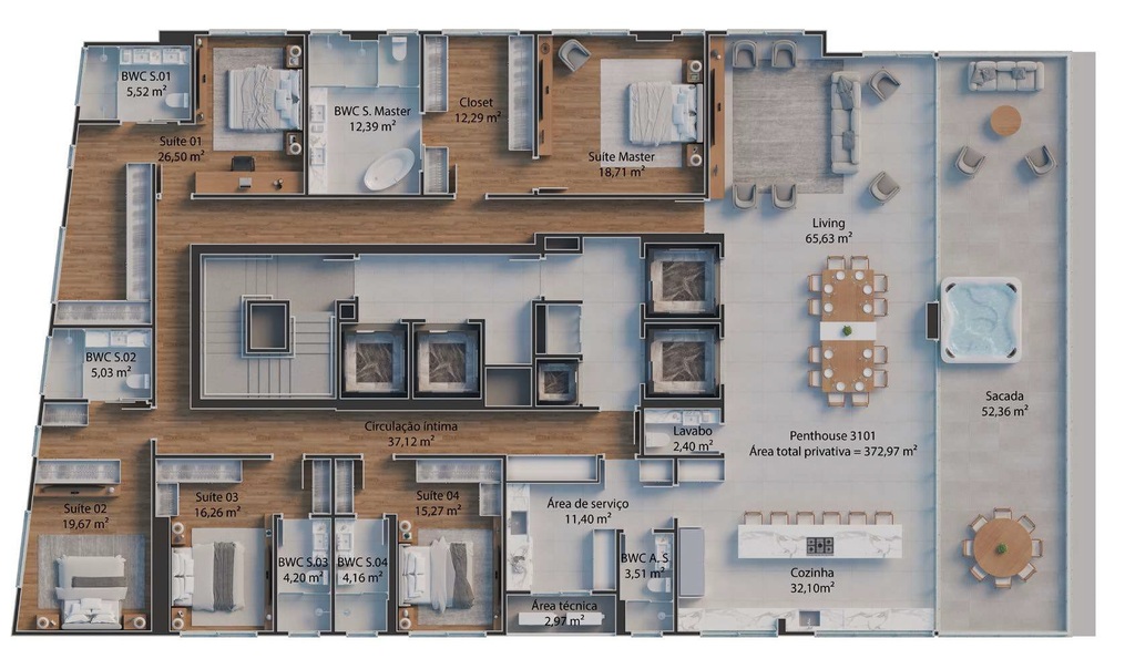 Planta 04 - 5 dorm 372 97m - penthouse