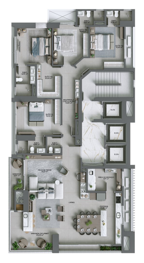 Planta 01 - 4 dorm 225m