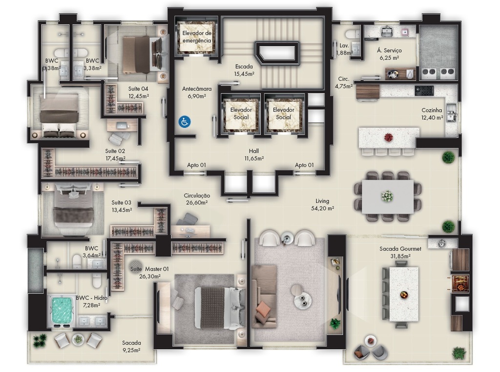 Planta 01 - 4 dorm 259m - penthouse