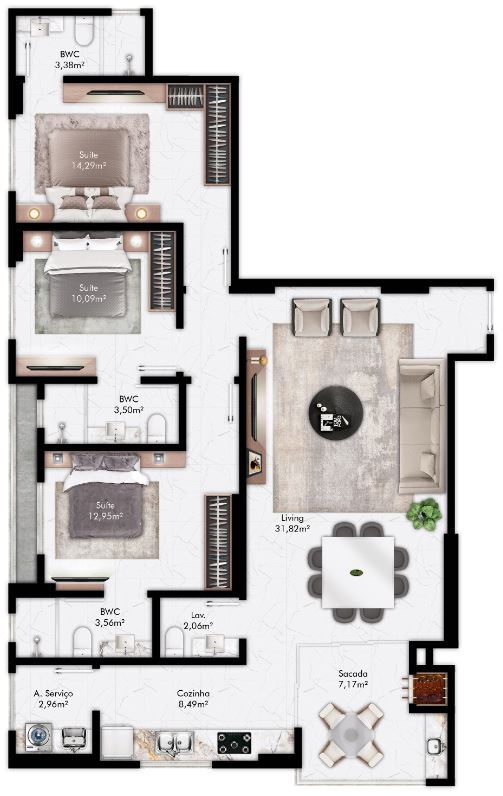 Planta 03 - 3 dorm 118 63m