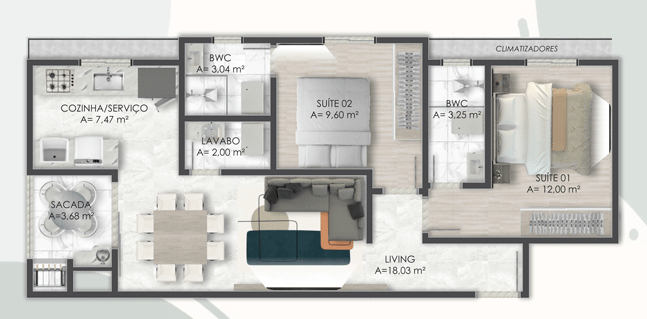 Planta 05 - 2 dorm 70m