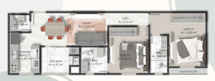 Planta 03 - 2 dorm 70m