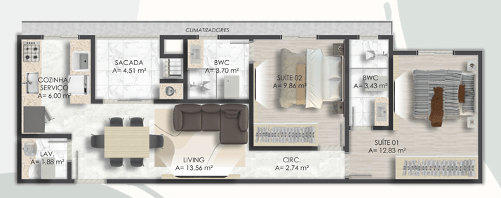 Planta 06 - 2 dorm 70m