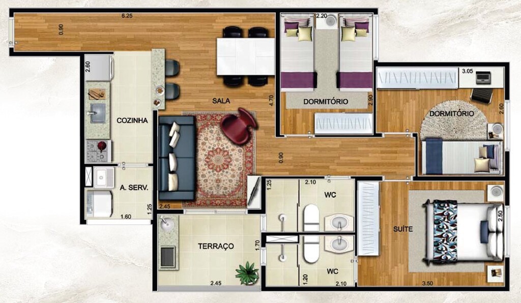 Planta 03 - 3 dorm 64 82m