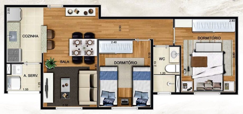 Planta 01 - 2 dorm 46 08m