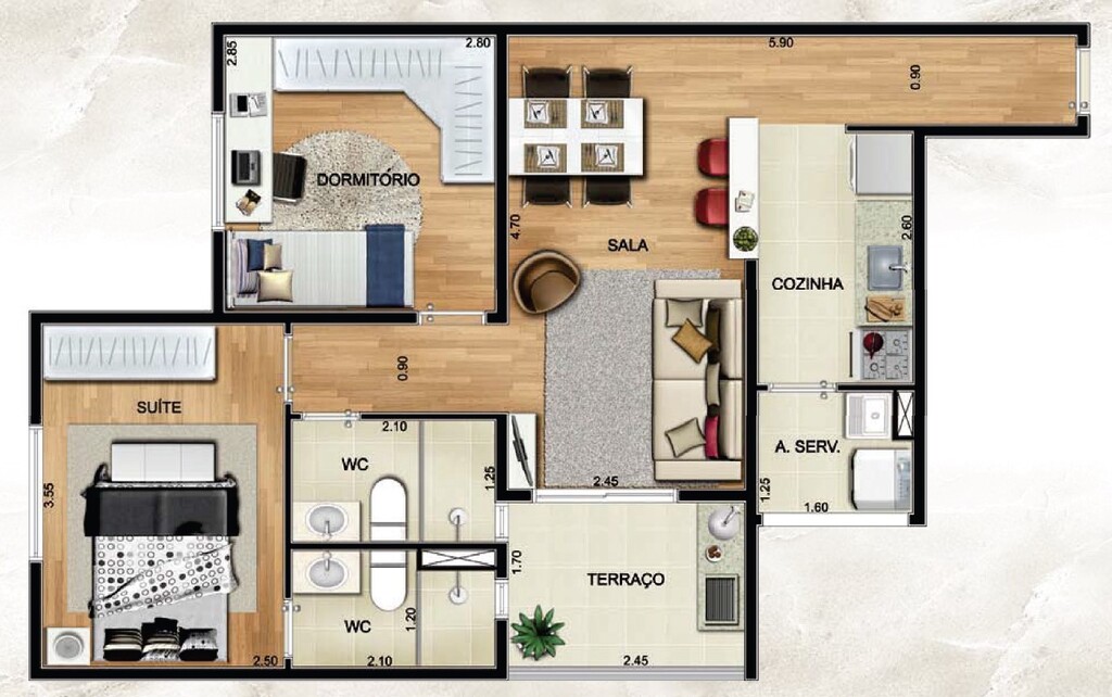 Planta 02 - 2 dorm 56 36m