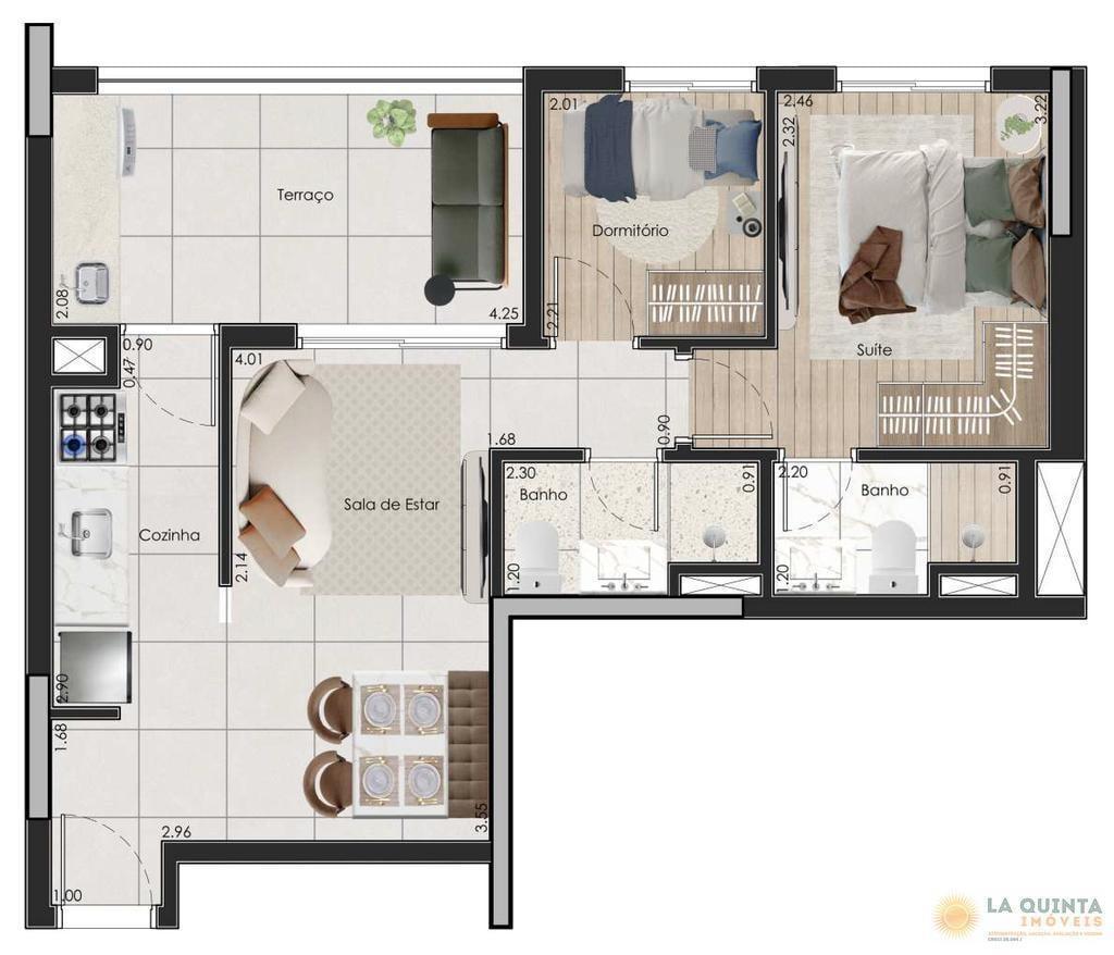 Planta 02 - 2 dorm 53,84m