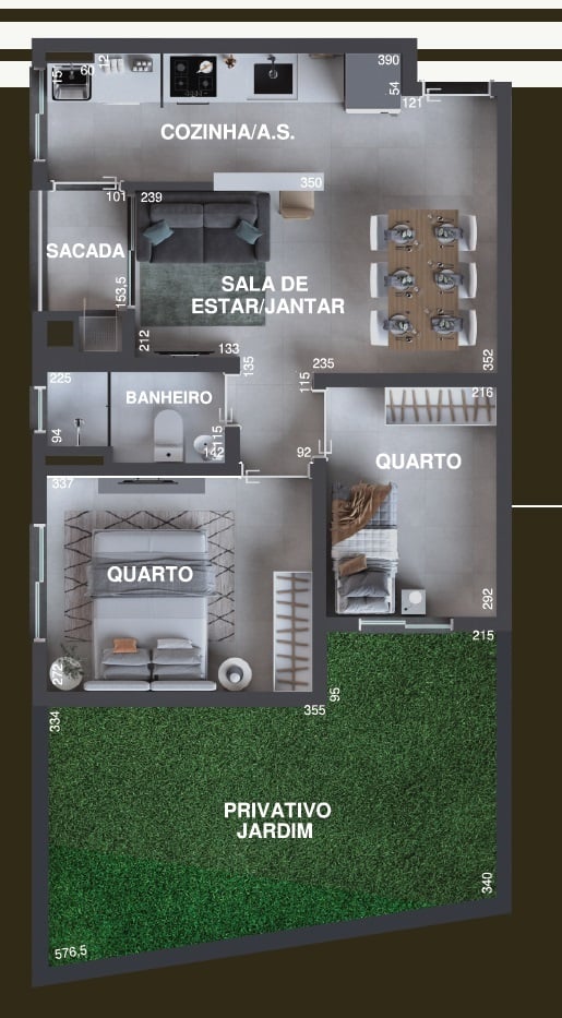 Planta 07 - 2 dorm 68,52m² - garden