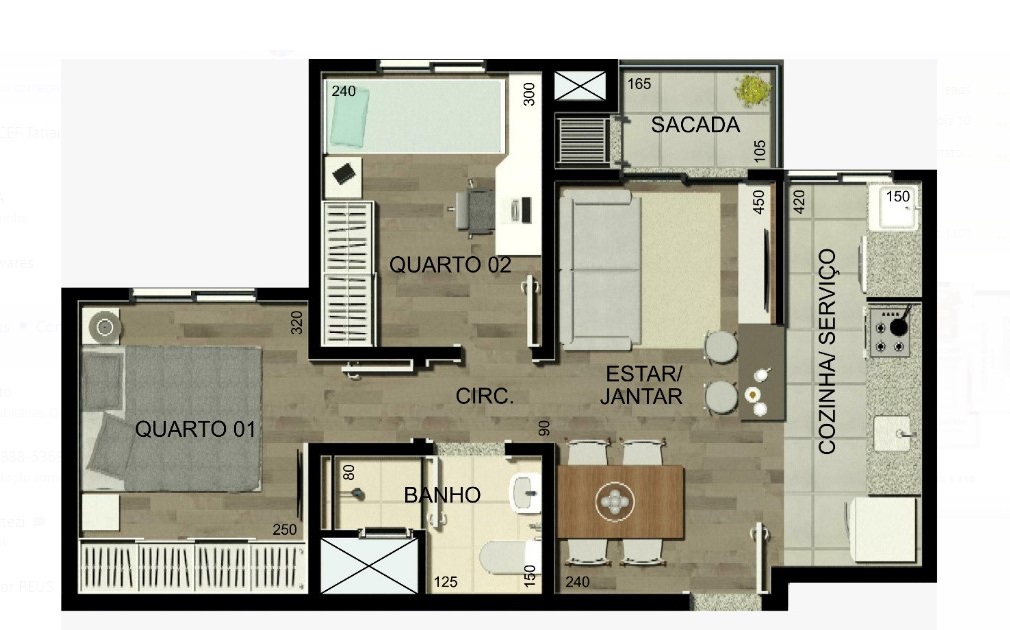 Planta 02 - 2 dorm 46,65m