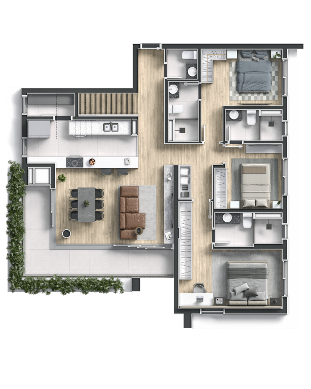 Planta 08 - 3 dorm 155,55m - cobertura duplex - inferior