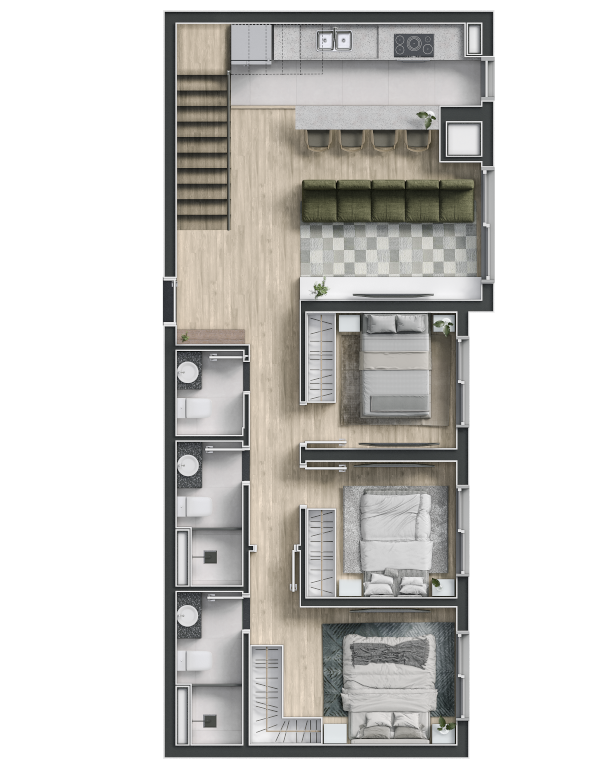 Planta 06 - 3 dorm 105,90m - cobertura duplex - inferior