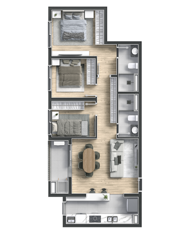 Planta 01 - 3 dorm 70,23m