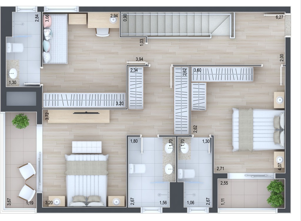 Planta 20 - 3 dorm 194,09m - cobertura duplex - superior