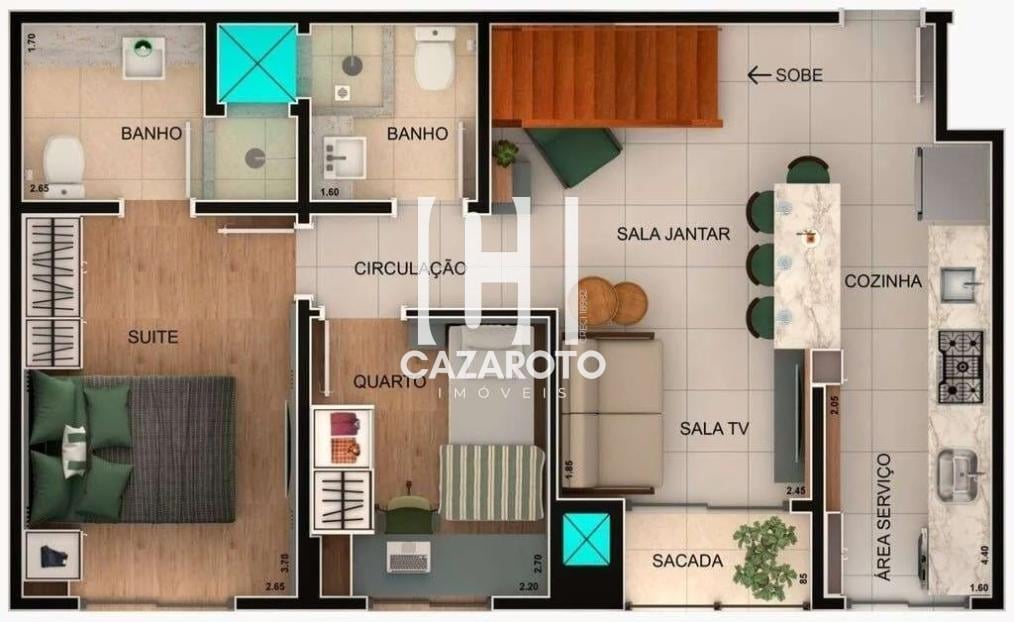 Cobertura Duplex Nova para Venda no Novo Mundo Com 3dormitrios, sendo 1 sute, possui 3 banheiros, 1 vaga de garagemrea til 120,65 m