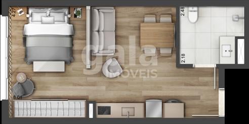 Planta 02 - 1 dorm 42m - studio