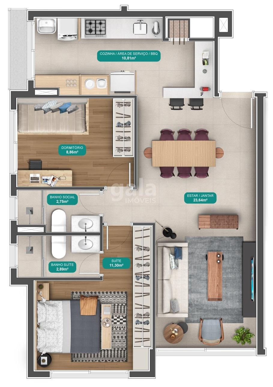 Planta 02 - 2 dorm 73m - metragens