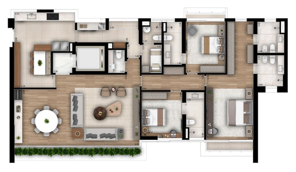 Planta 03 - 3 dorm 229m² - opção 2