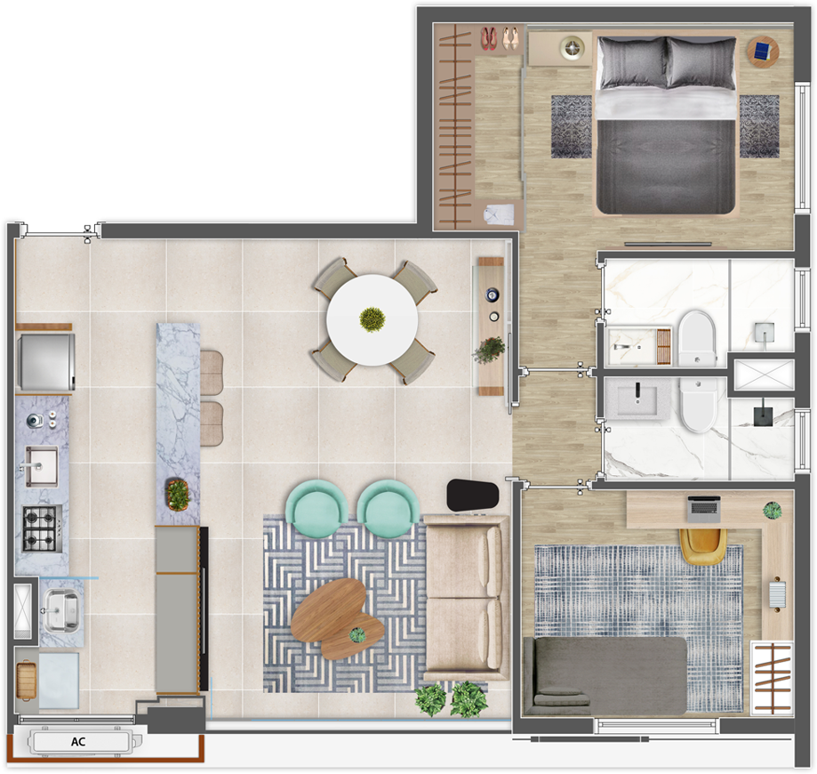 Planta 02 - 2 dorm 68 50m² - opção