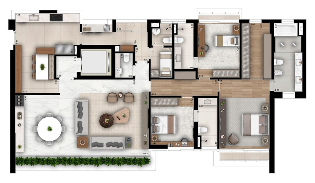 Planta 01 - 3 dorm 229m²