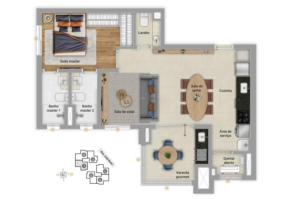 Planta 03 - 1 dorm 67m² - opção 2