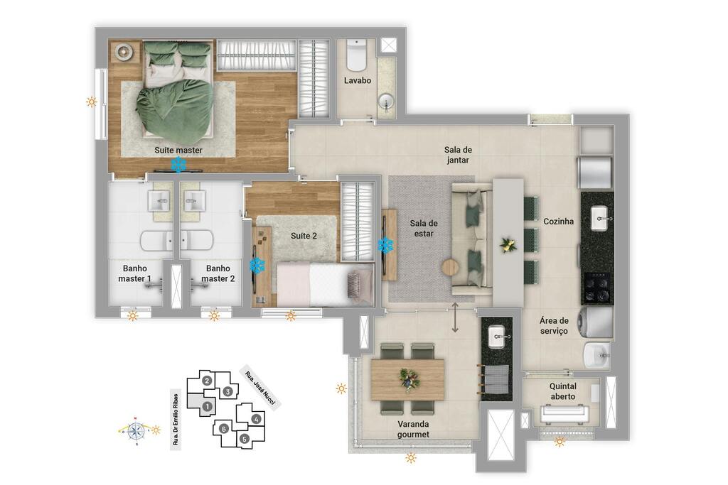 Planta 01 - 2 dorm 67m²