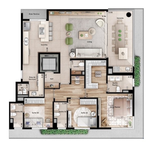 Planta 02 - 3 dorm 156m²