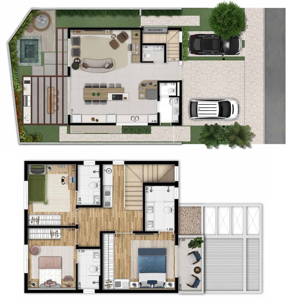 Planta 01 - 3 dorm 155m²