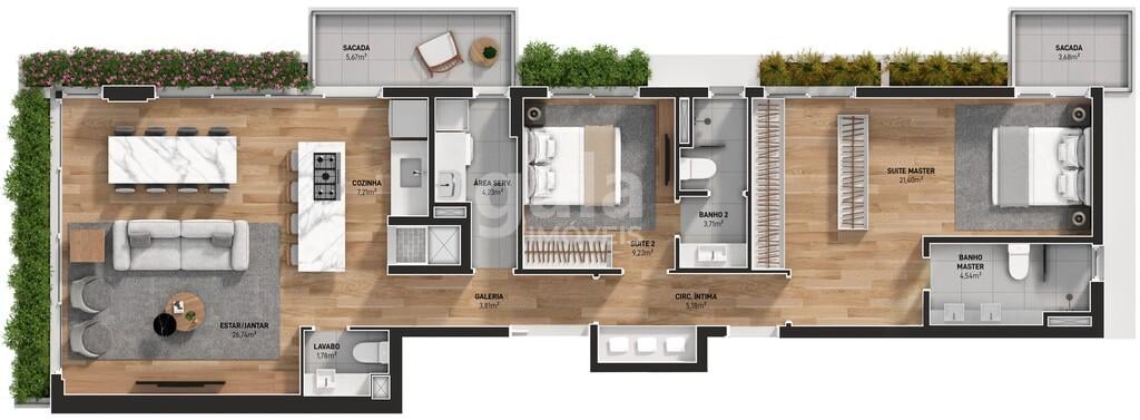 Planta 02 - 2 dorm 113 49m