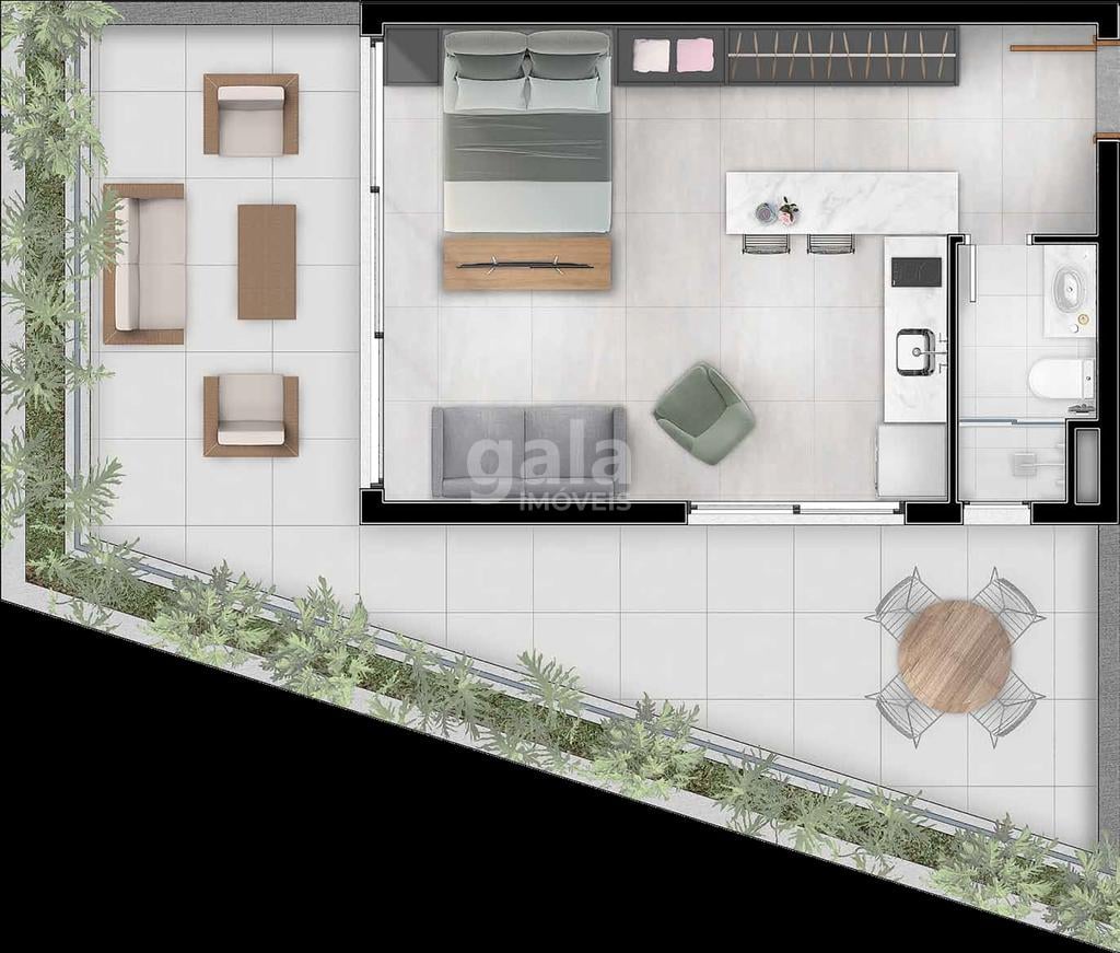 Planta 15 - 1 dorm 70m - studio garden