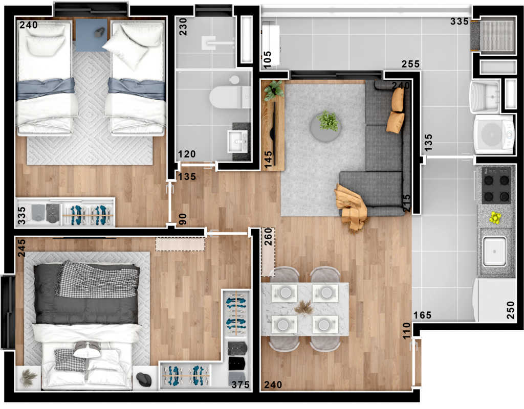 Planta 02 - 2 dorm 50 14m