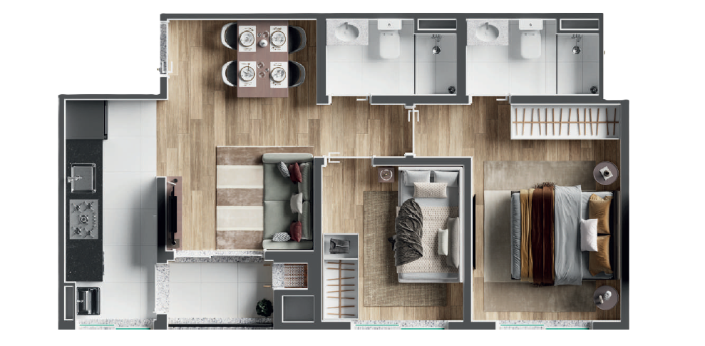 Planta 01 - 2 dorm 46,61m